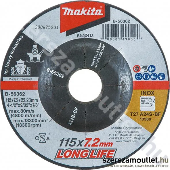 MAKITA csiszolótárcsa INOX 115x7,2 mm A24S LONG LIFE