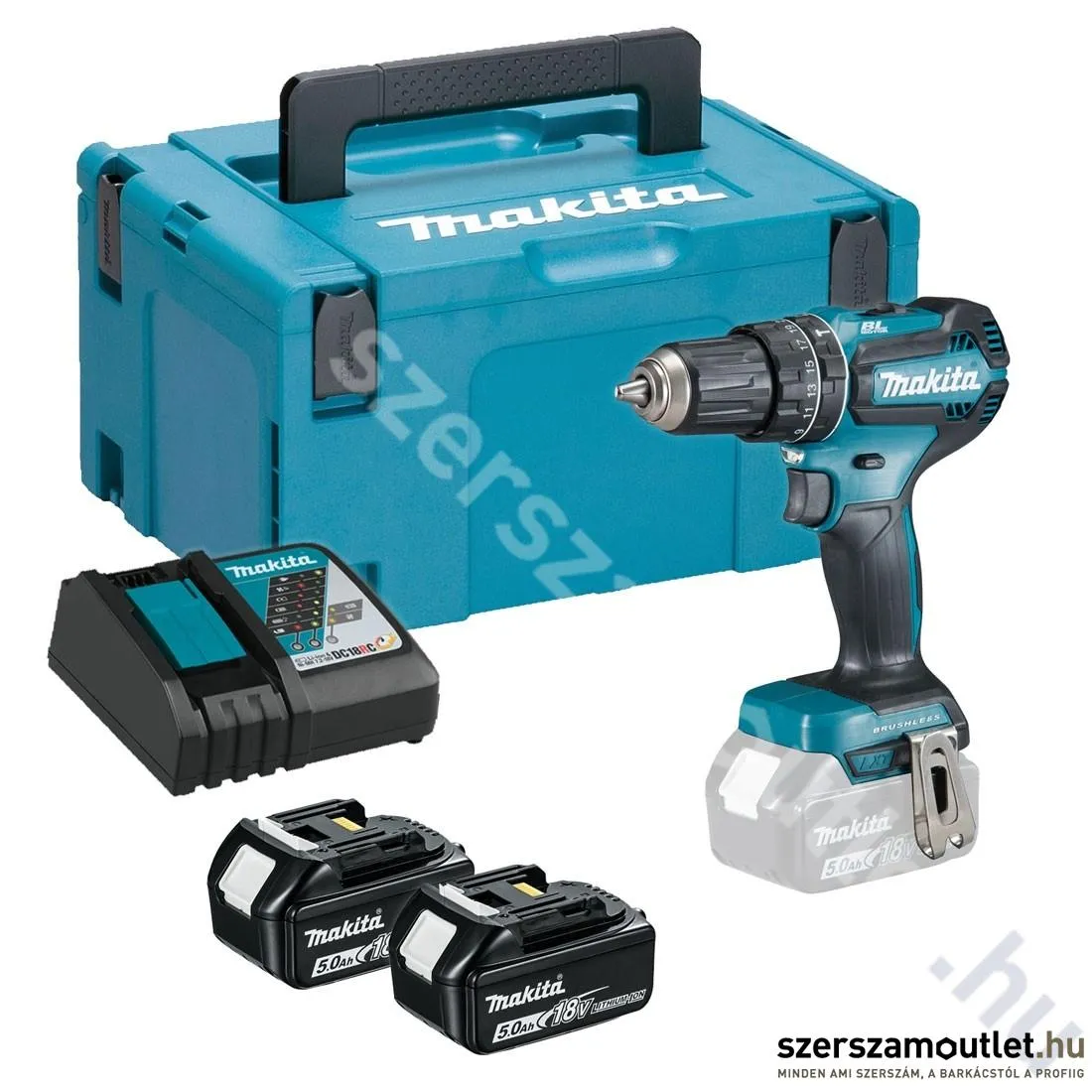 MAKITA DHP485RTJ Szénkefementes akkus ütvefúró-csavarbehajtó MakPac kofferben (2x18V/5,0Ah)