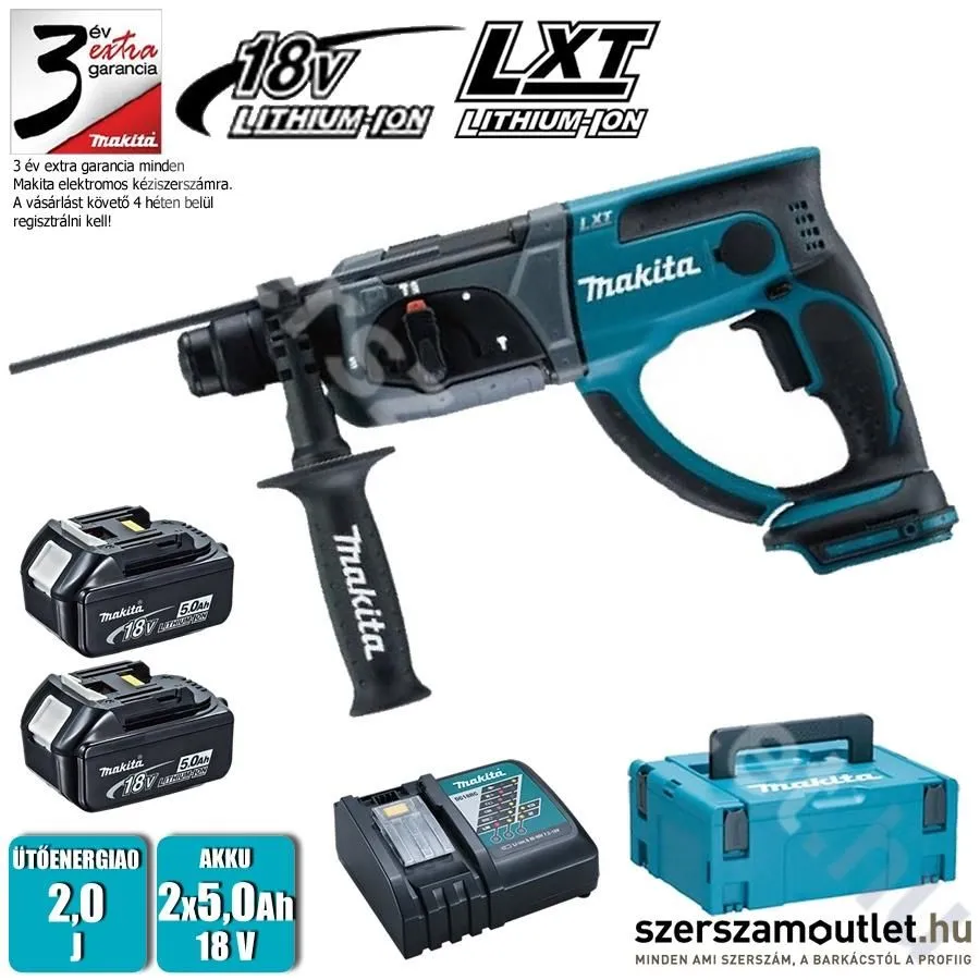 MAKITA DHR202RTJ Akkus fúró-vésőkalapács MakPac kofferben (18V) (2x5,0Ah)