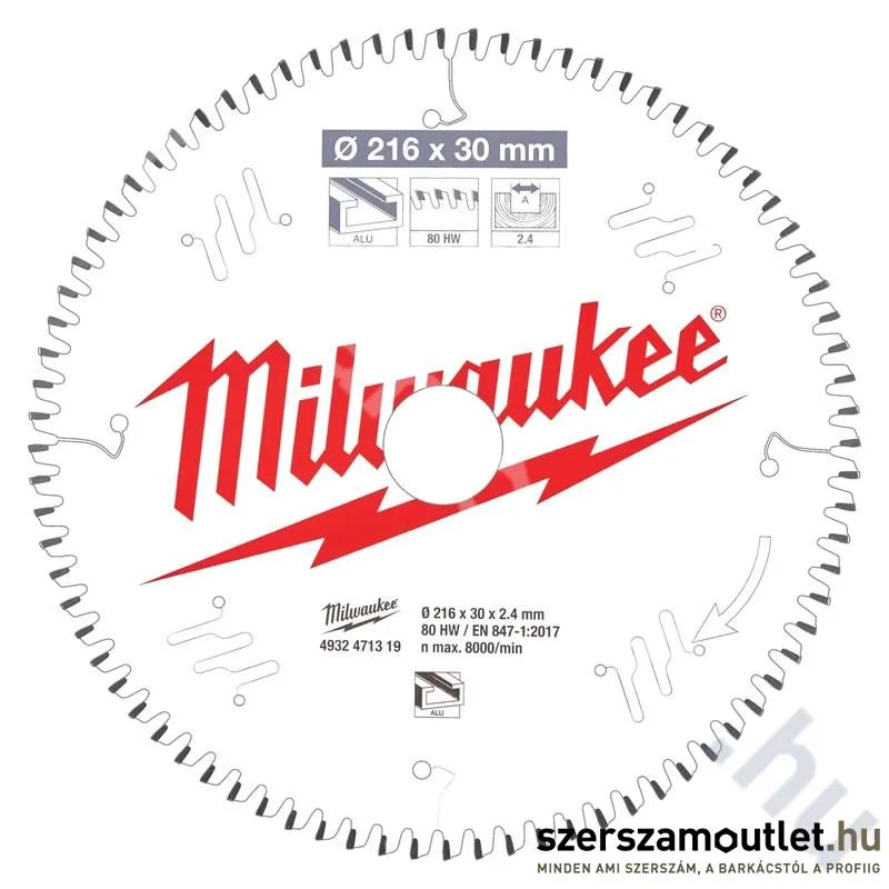 MILWAUKEE Körfűrészlap gérvákókhoz (Alu) 216x30mm/80 TF (4932471319)