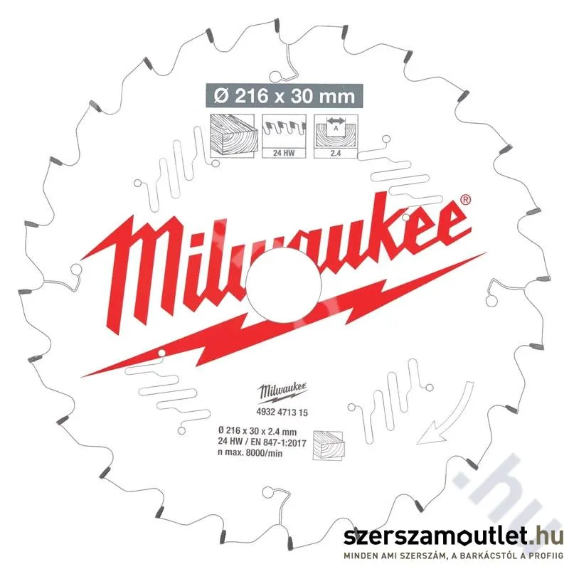 MILWAUKEE Körfűrészlap gérvákókhoz (fához) 216x30mm/24 ATB (4932471315)