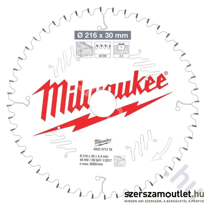 MILWAUKEE Körfűrészlap gérvákókhoz (fához) 216x30mm/48 ATB (4932471316)