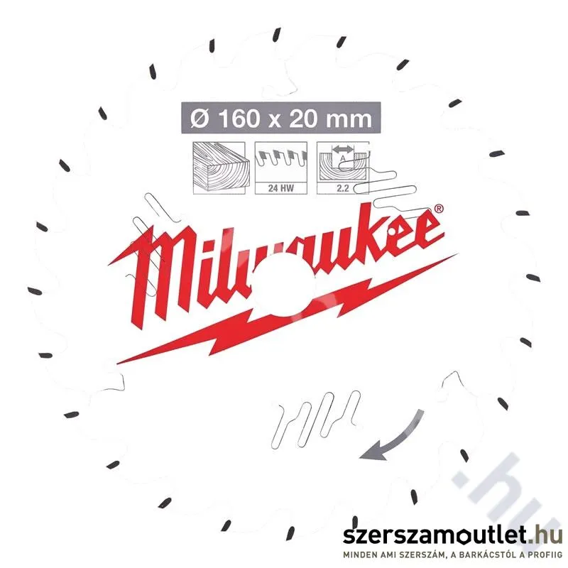 MILWAUKEE Körfűrésztárcsa 160x20x2,2mm, 24 fog (4932471290)