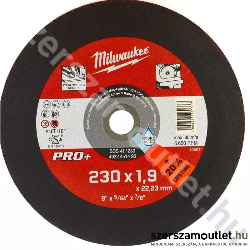 MILWAUKEE PRO+ SCS41 Vágókorong (fémhez) 230x1,9mm (4932451490)