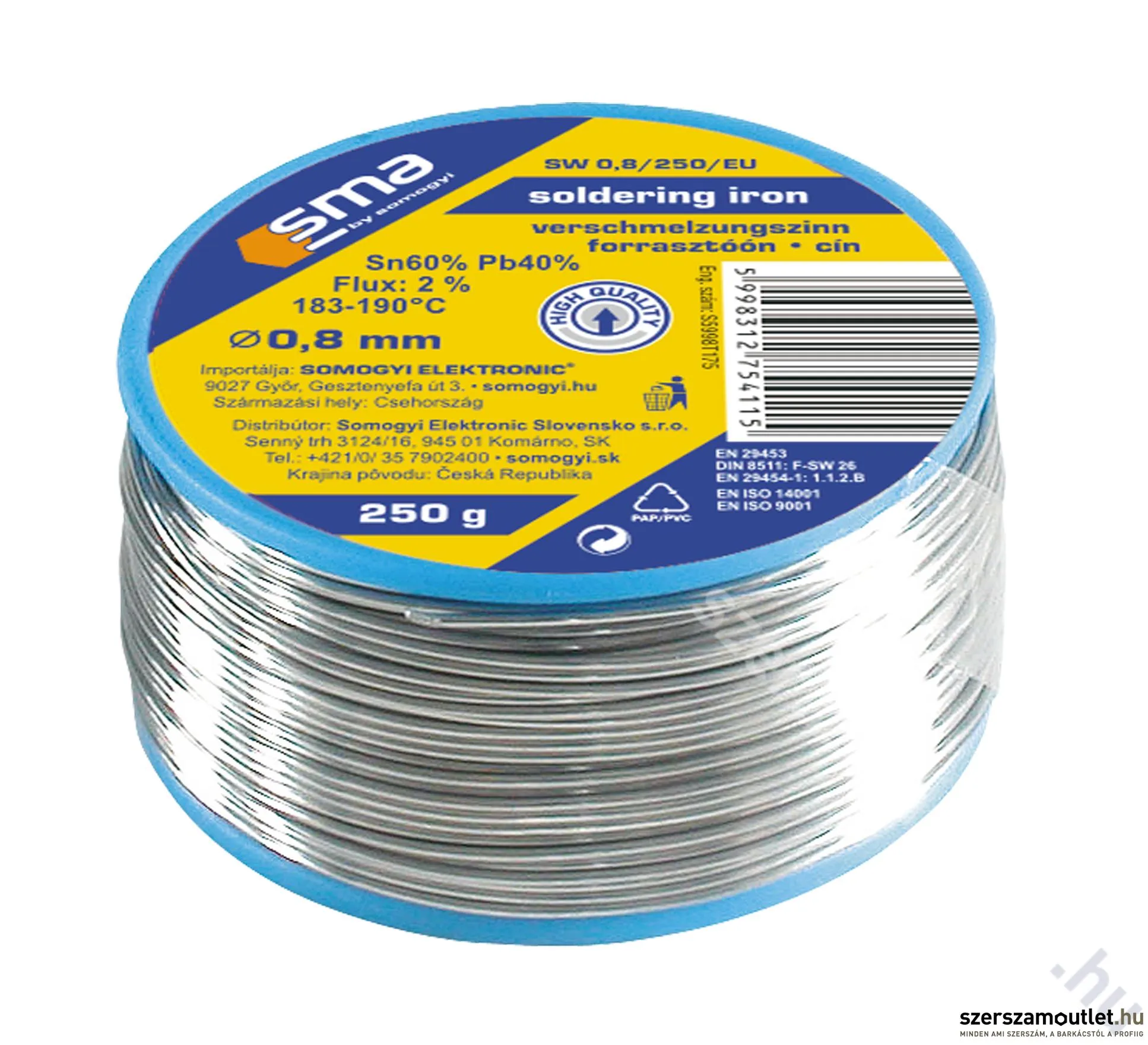 SOMOGYI Forrasztóón, 0,8mm, 250g (SW 0,8/250)