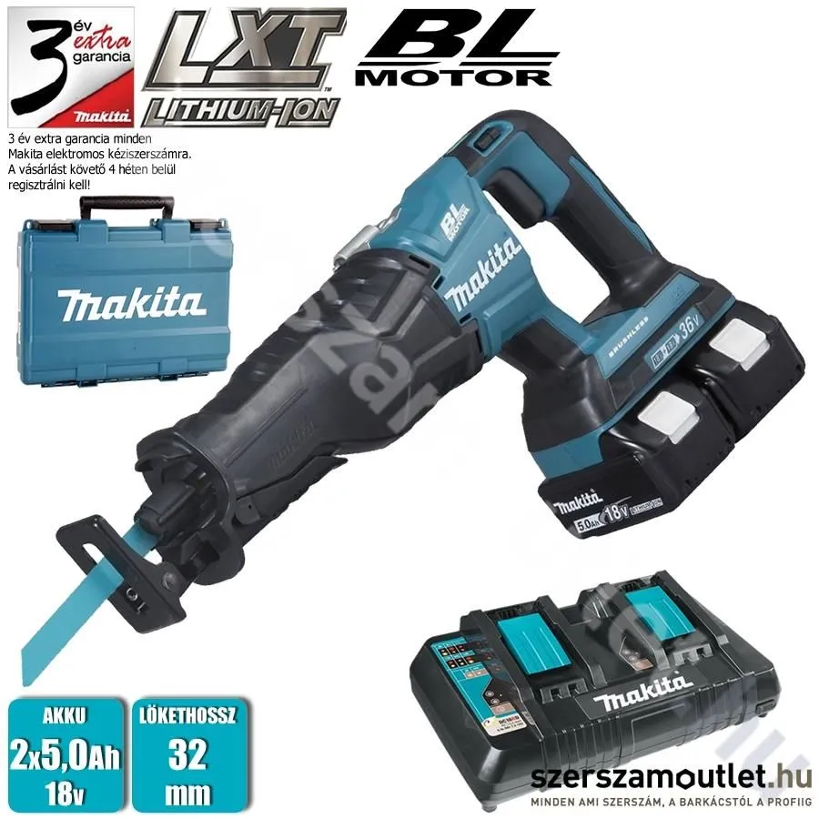 MAKITA DJR360PT2 Szénkefementes akkus orrfűrész kofferben (2x5,0Ah/18V)